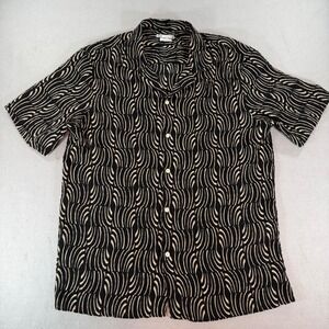 Zara Puckered Wave Print Shirt XL Black Tan Short Sleeve Button Up Lightweight